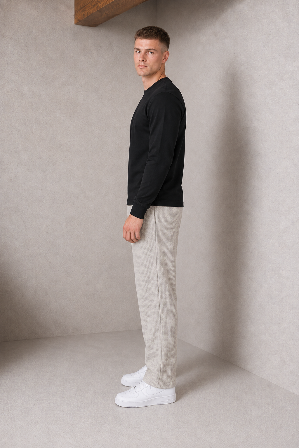 Men’s Linen Melange Seersucker Knitted Lower – Regular Fit Textured Casual Trousers