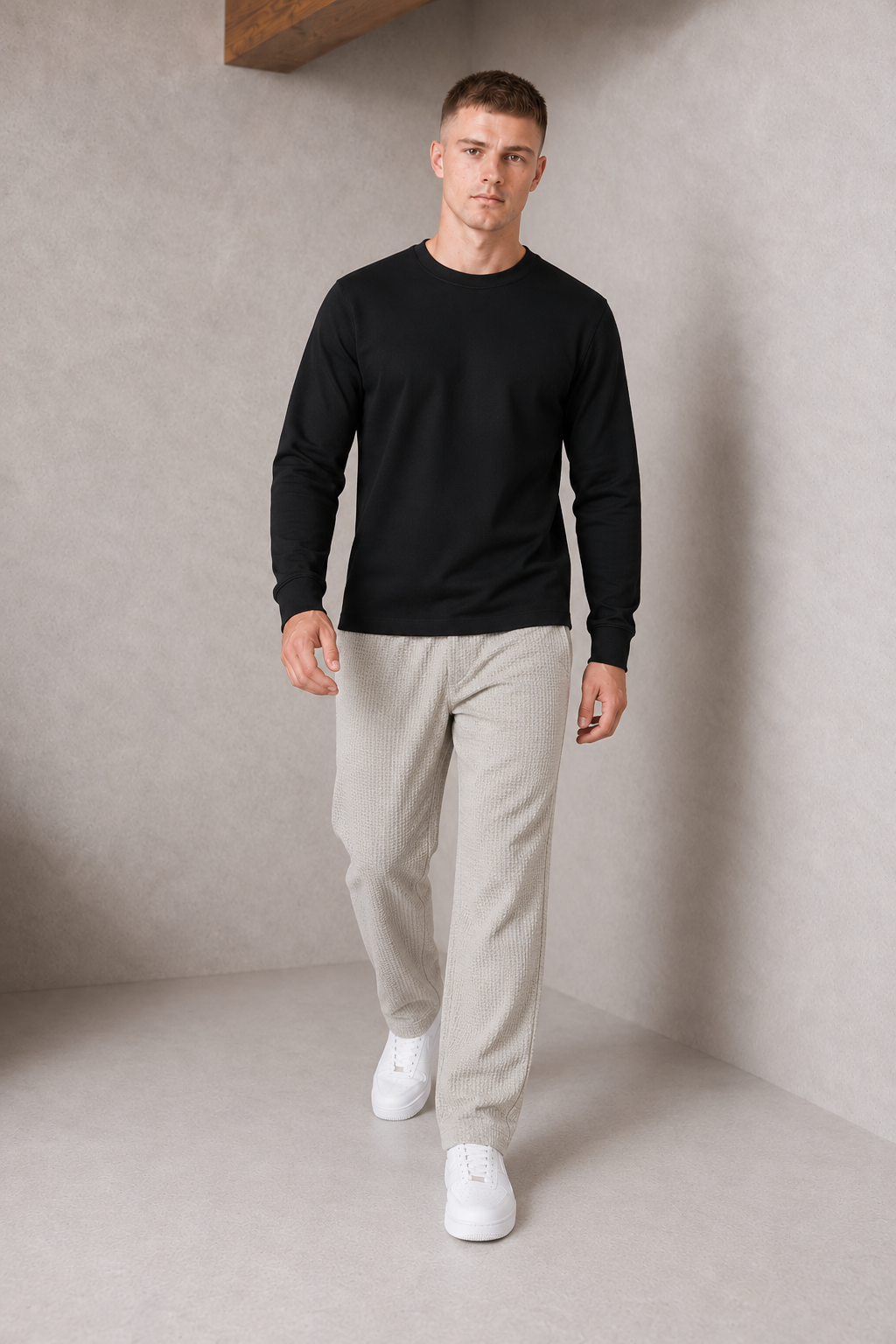 Men’s Linen Melange Seersucker Knitted Lower – Regular Fit Textured Casual Trousers