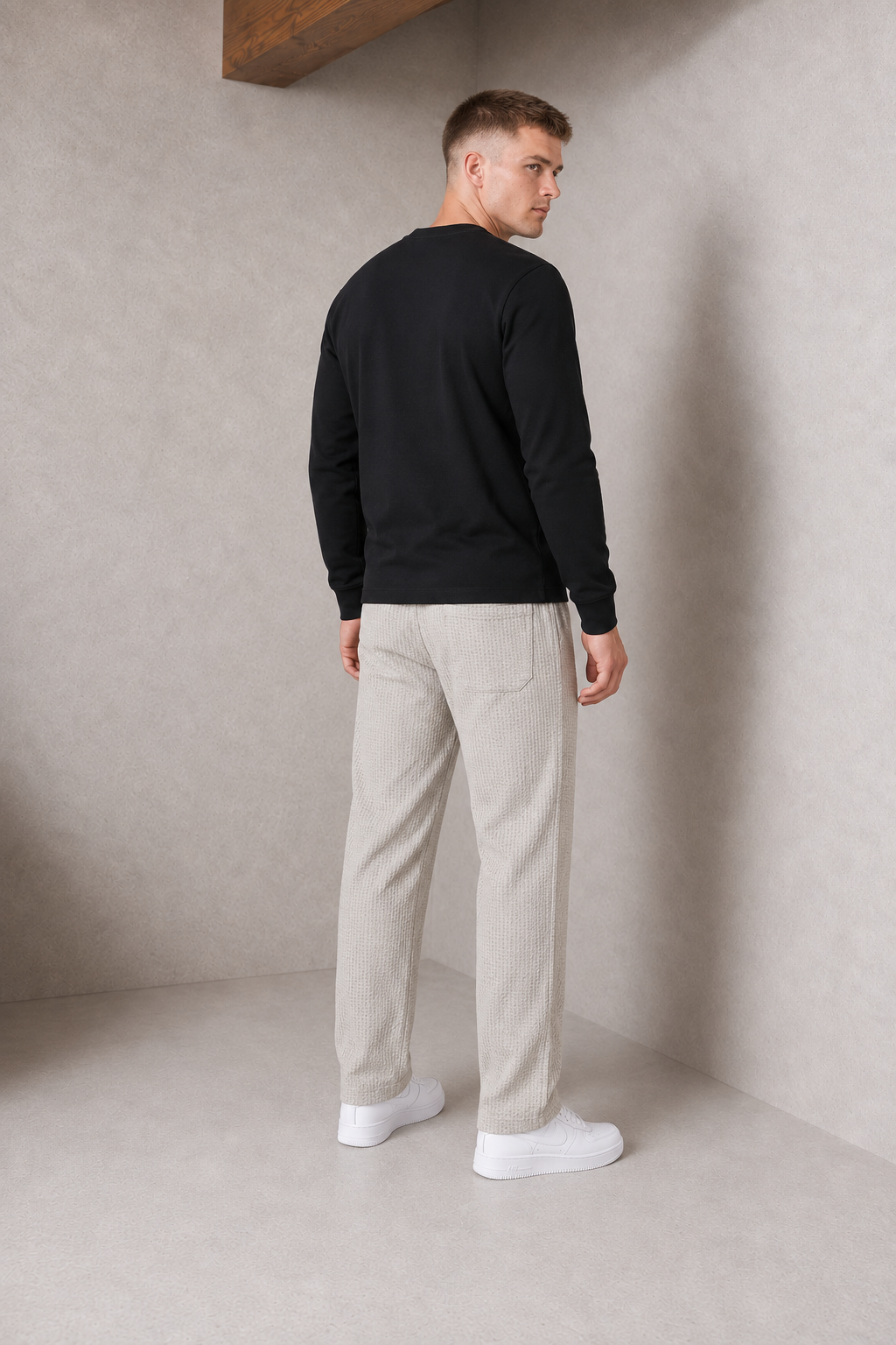 Men’s Linen Melange Seersucker Knitted Lower – Regular Fit Textured Casual Trousers