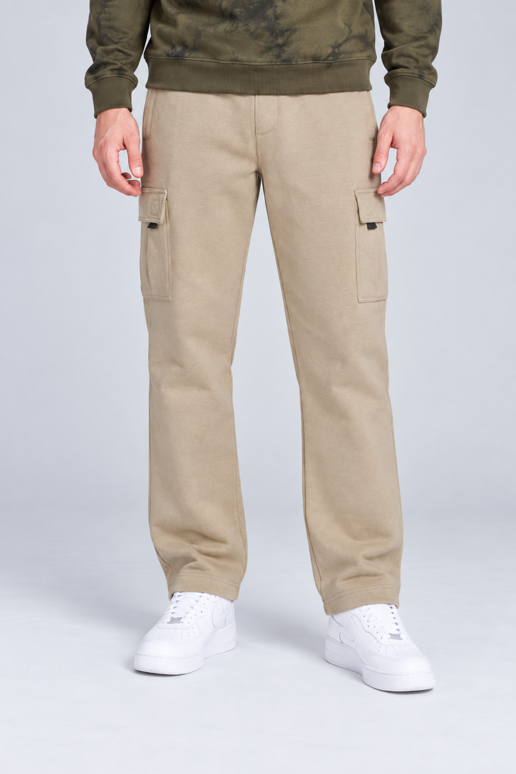 Men’s Regular Fit Knitted Fleece Cargo Lower – Safari