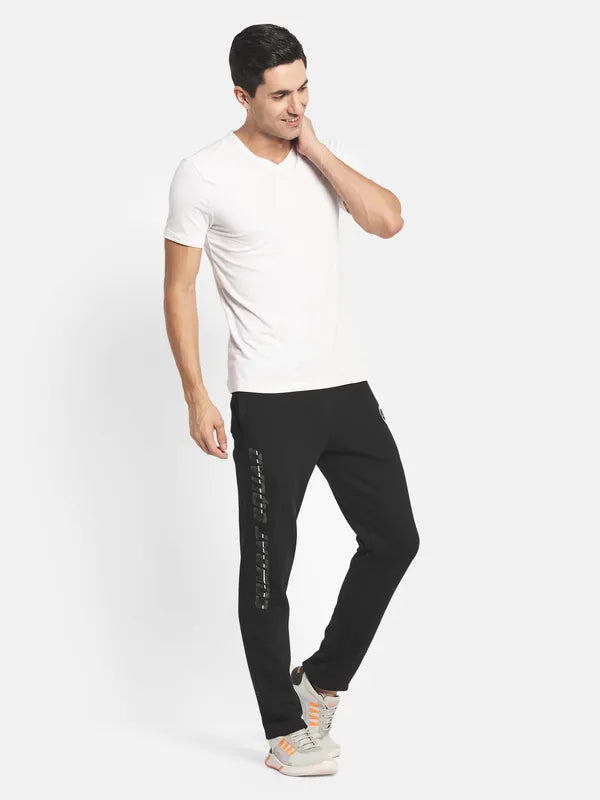 Men Black Solid Cotton Track Pants