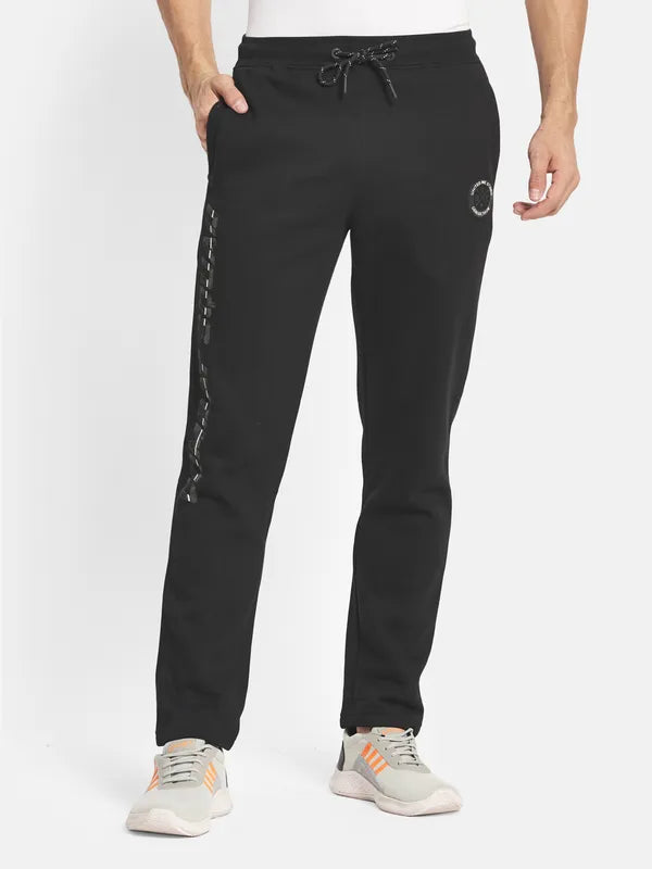 Men Black Solid Cotton Track Pants