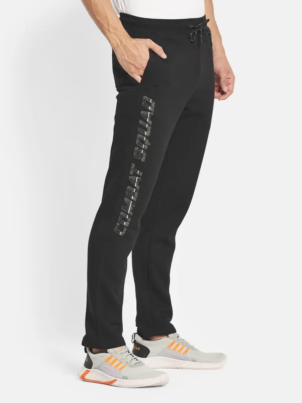 Men Black Solid Cotton Track Pants