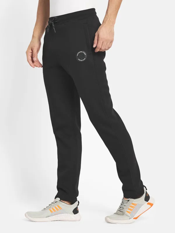 Men Black Solid Cotton Track Pants