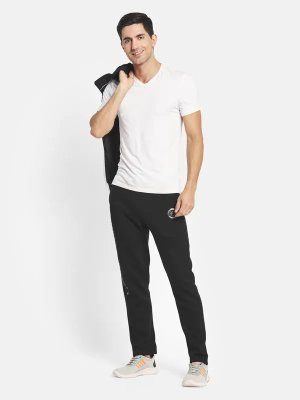 Men Black Solid Cotton Track Pants