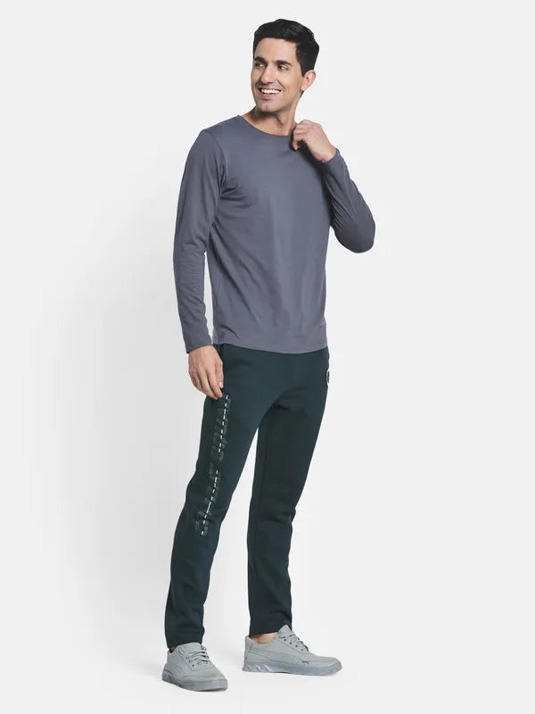 Men Green Solid Cotton Track Pants