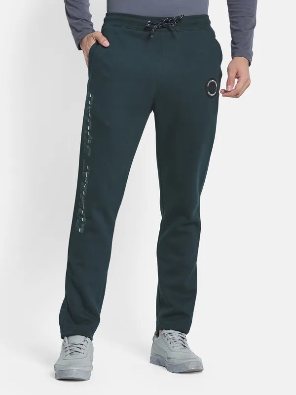 Men Green Solid Cotton Track Pants