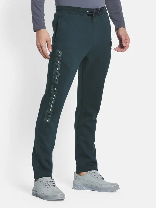 Men Green Solid Cotton Track Pants