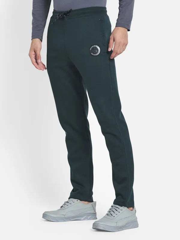 Men Green Solid Cotton Track Pants