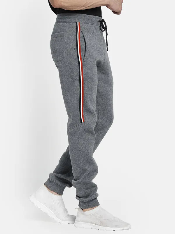 Men Grey Solid Cotton Track Pants