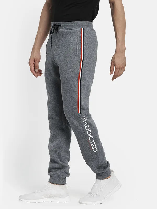 Men Grey Solid Cotton Track Pants