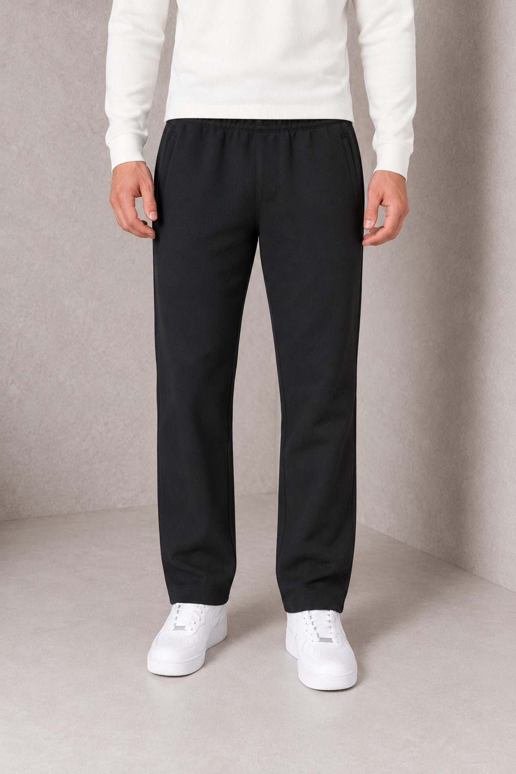 Men’s Black Seersucker Knitted Lower – Regular Fit Textured Track Pants