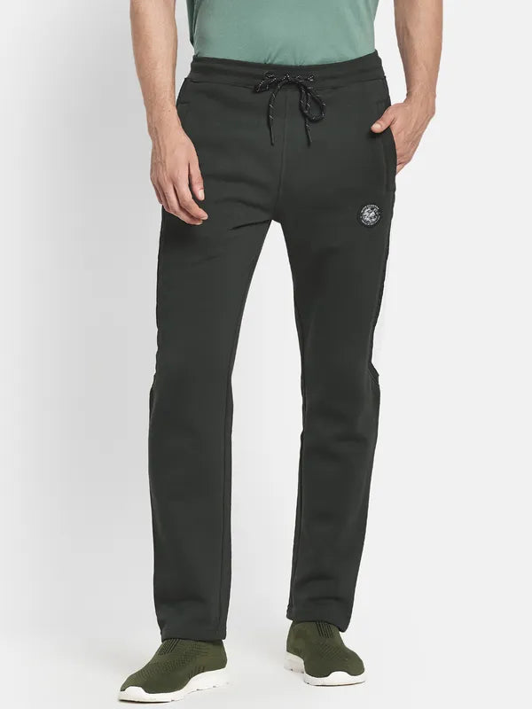 Men Olive Black Solid Cotton Track Pants