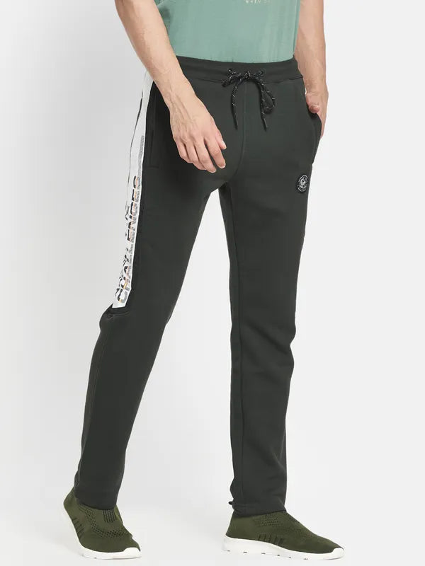 Men Olive Black Solid Cotton Track Pants