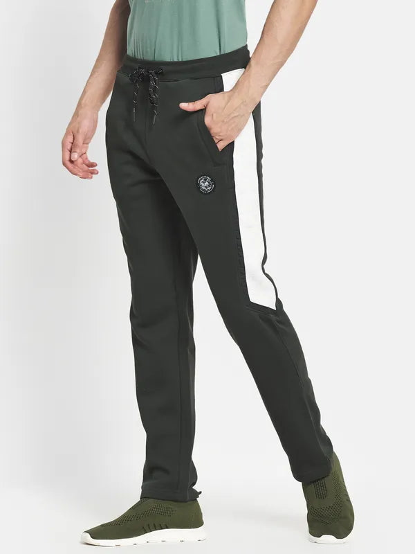 Men Olive Black Solid Cotton Track Pants