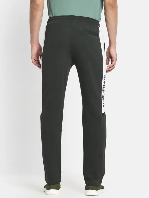 Men Olive Black Solid Cotton Track Pants