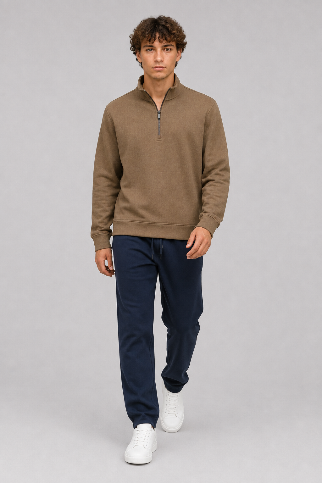 Men’s Dark Navy Brushed Cotton Fleece Winter Lower – Regular Fit Knitted Track Pants with Side Stripes