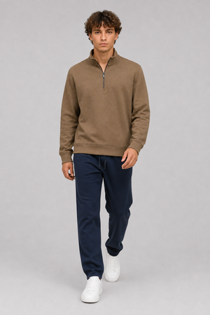 Men’s Dark Navy Brushed Cotton Fleece Winter Lower – Regular Fit Knitted Track Pants with Side Stripes