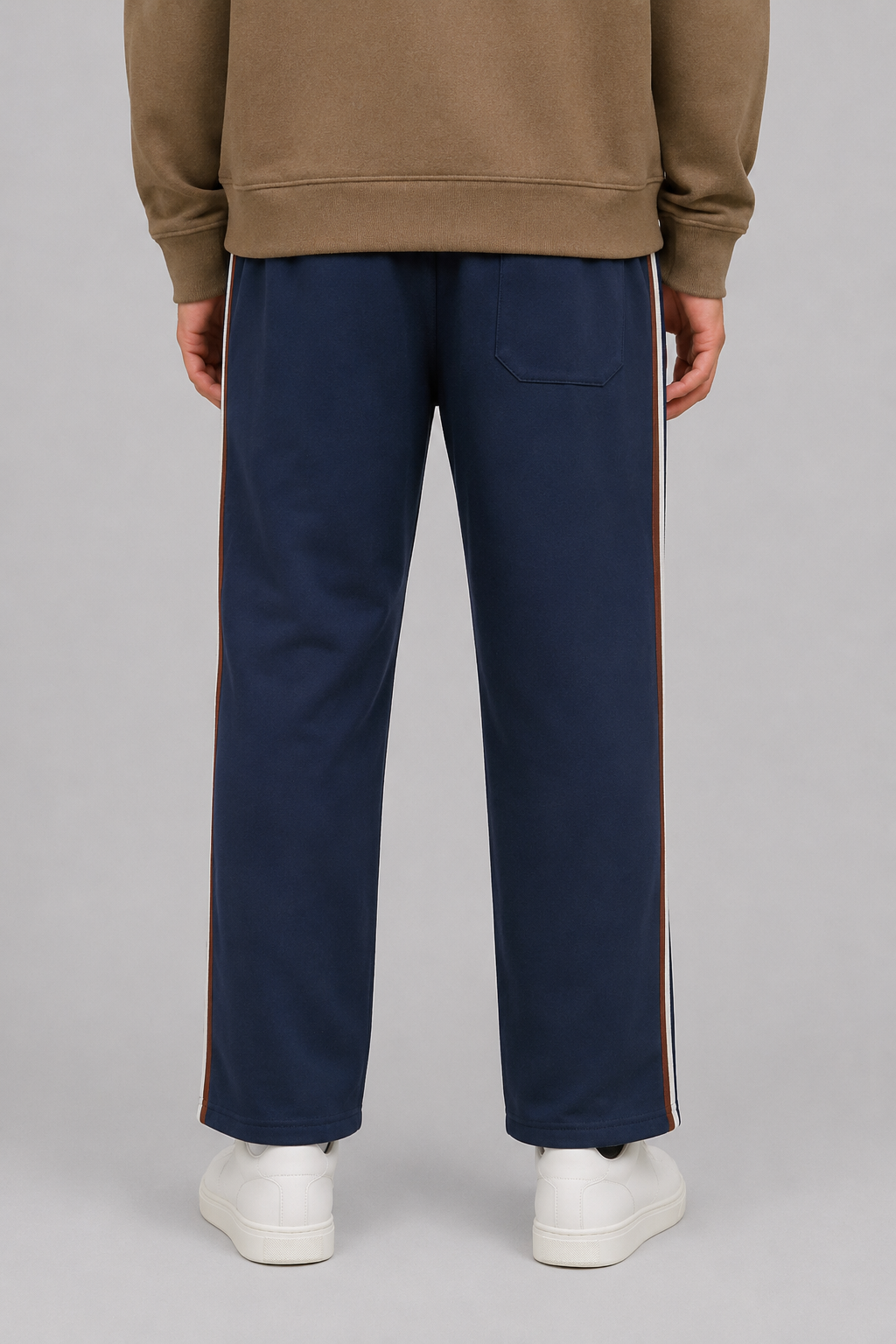 Men’s Dark Navy Brushed Cotton Fleece Winter Lower – Regular Fit Knitted Track Pants with Side Stripes