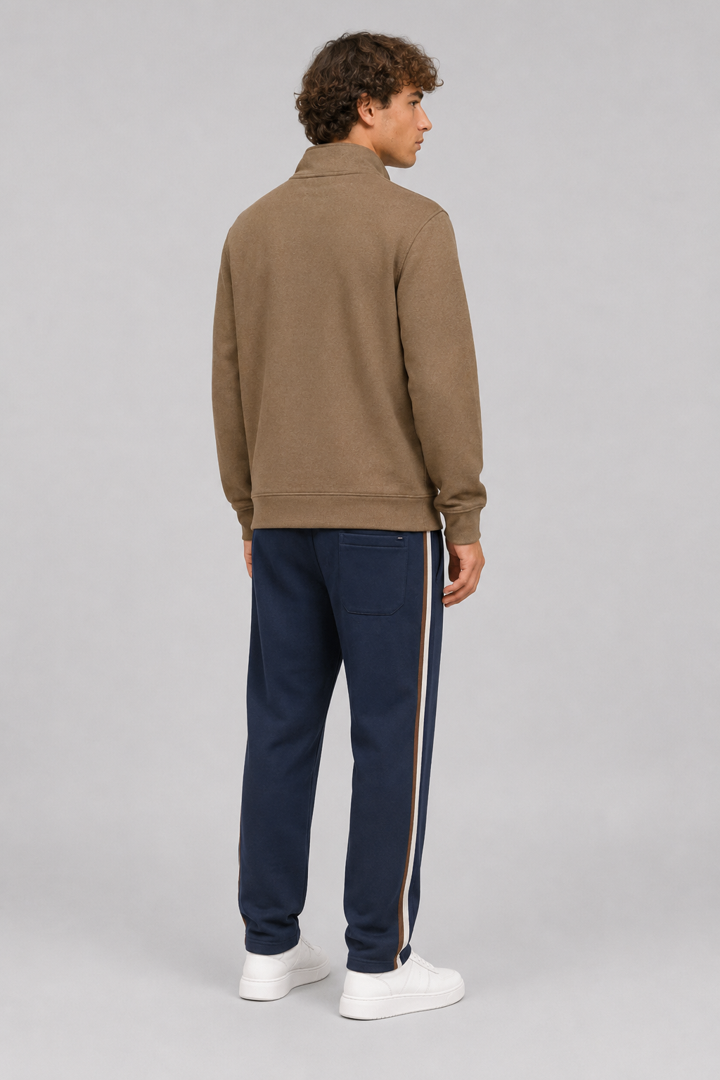 Men’s Dark Navy Brushed Cotton Fleece Winter Lower – Regular Fit Knitted Track Pants with Side Stripes