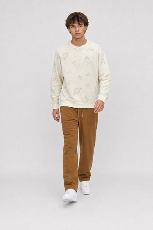 Men’s Tan Brushed Cotton Fleece Winter Lower – Regular Fit Knitted Track Pants with Side Stripes