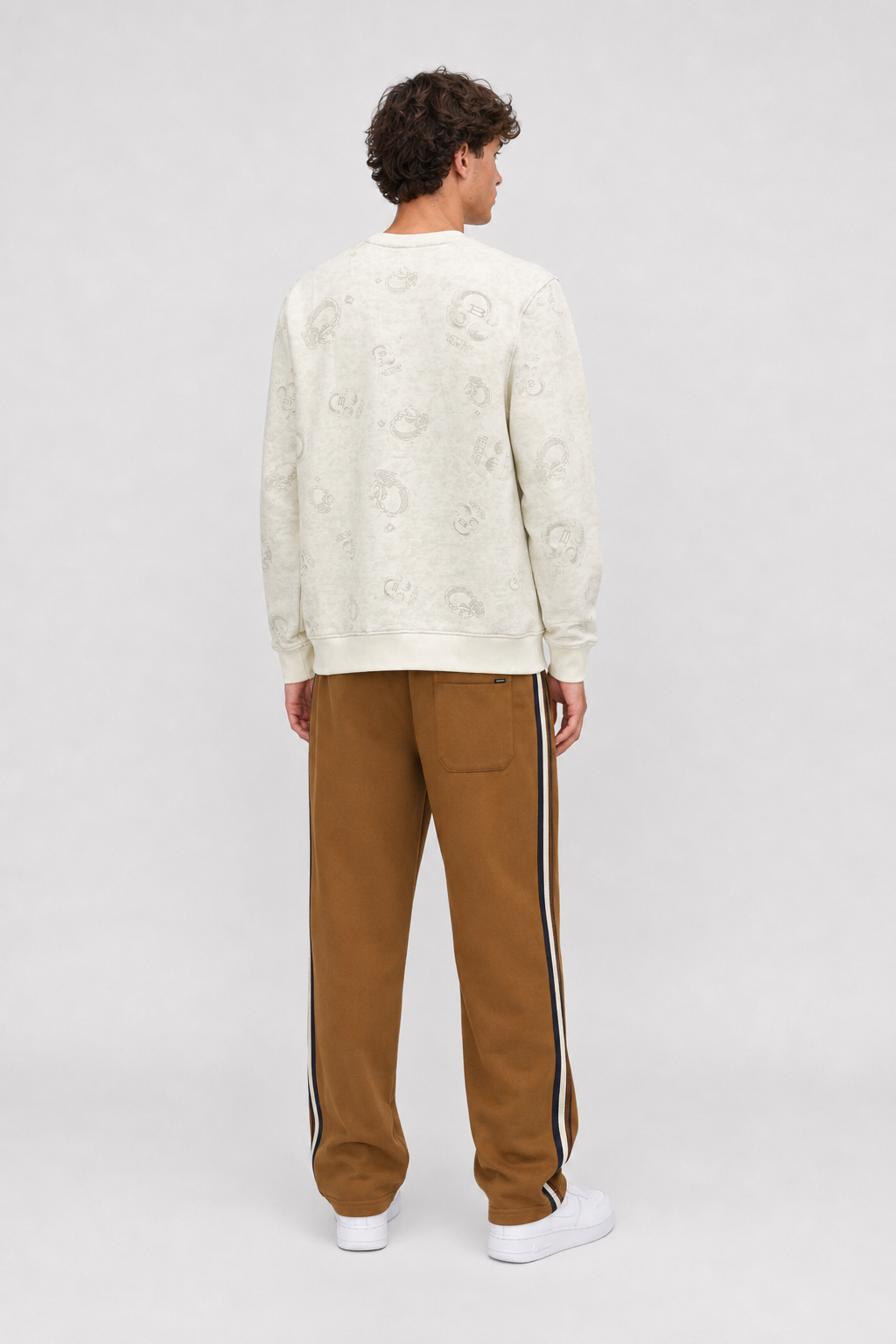 Men’s Tan Brushed Cotton Fleece Winter Lower – Regular Fit Knitted Track Pants with Side Stripes