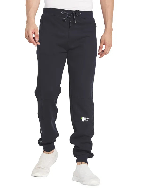 Octave Men Navy Blue Solid Cotton Track Pants