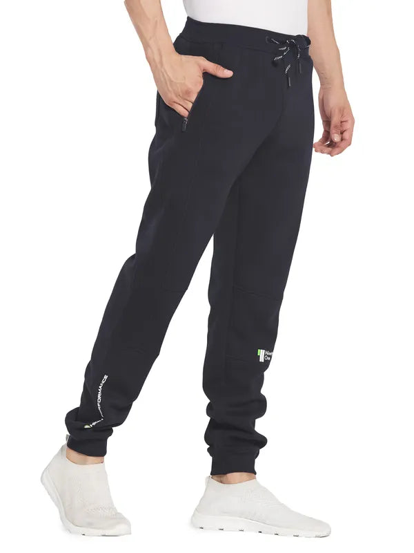 Octave Men Navy Blue Solid Cotton Track Pants