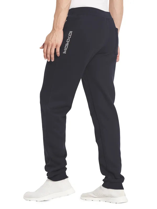 Octave Men Navy Blue Solid Cotton Track Pants