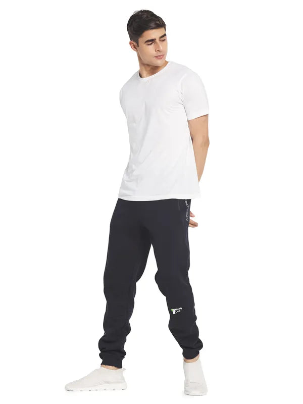 Octave Men Navy Blue Solid Cotton Track Pants