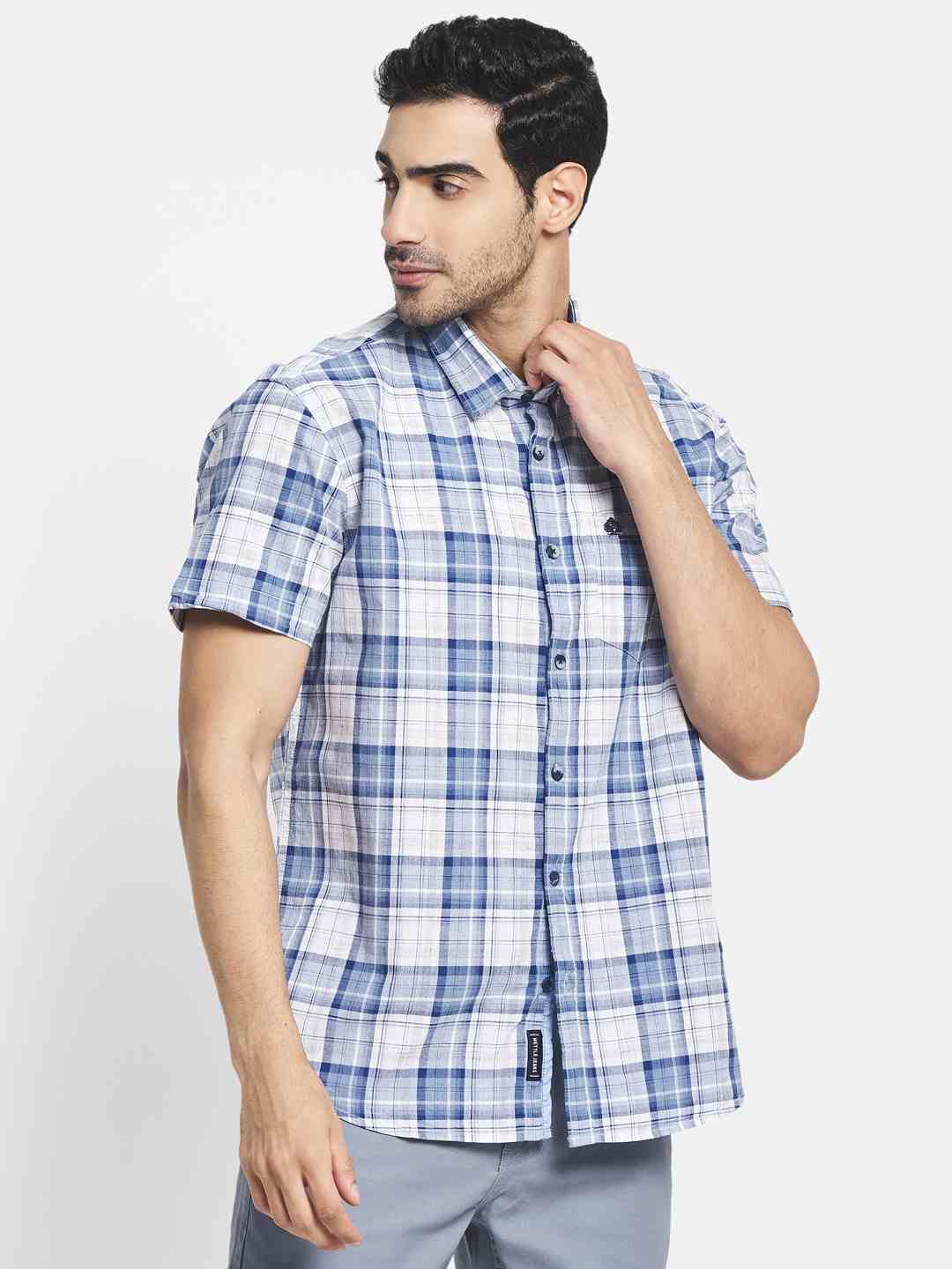 Men Blue Tartan Checks Checked Casual Shirt