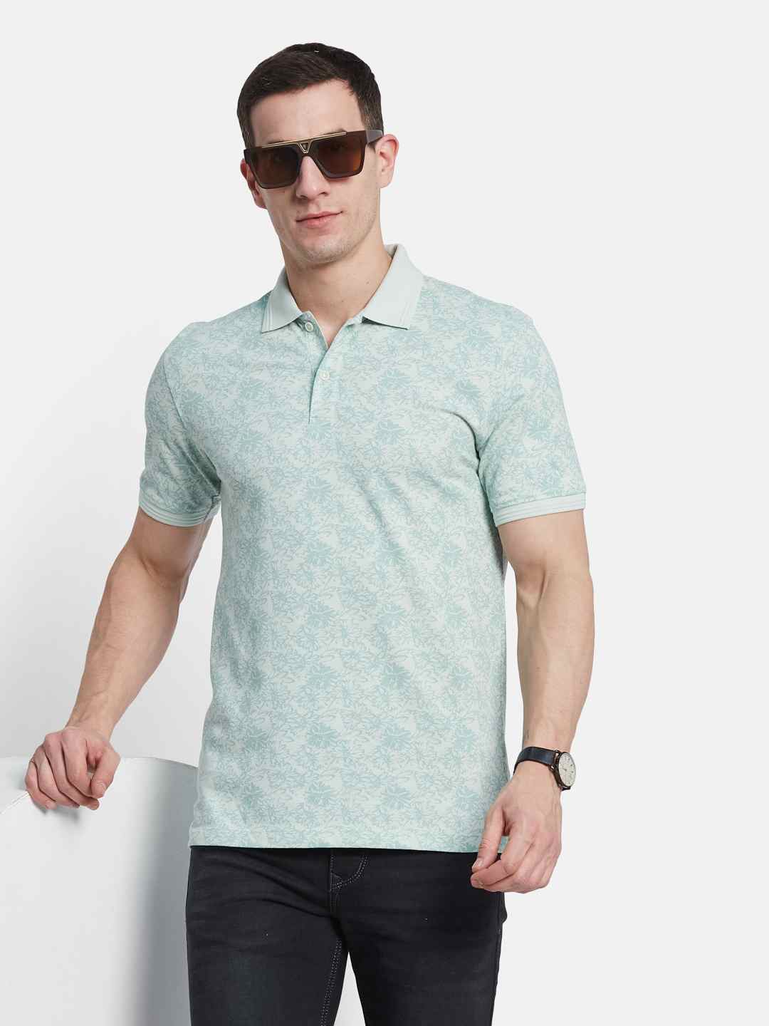 Octave Men Floral Printed Polo Collar T-shirt