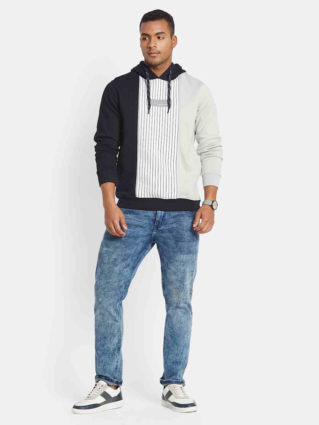 Octave AW24 Men Colourblocked Long Sleeves Hooded Sweatshirt