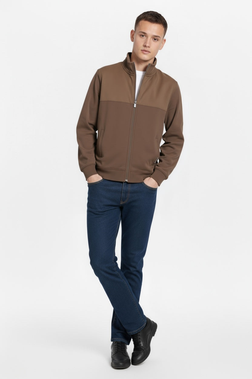 Octave Men Espresso Colourblocked Mandarin Neck Sweatshirt