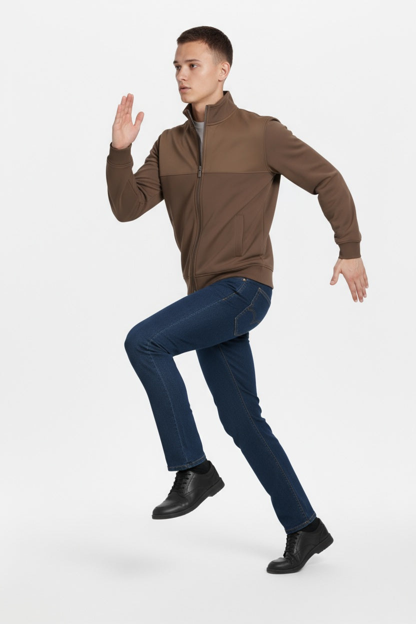 Octave Men Espresso Colourblocked Mandarin Neck Sweatshirt