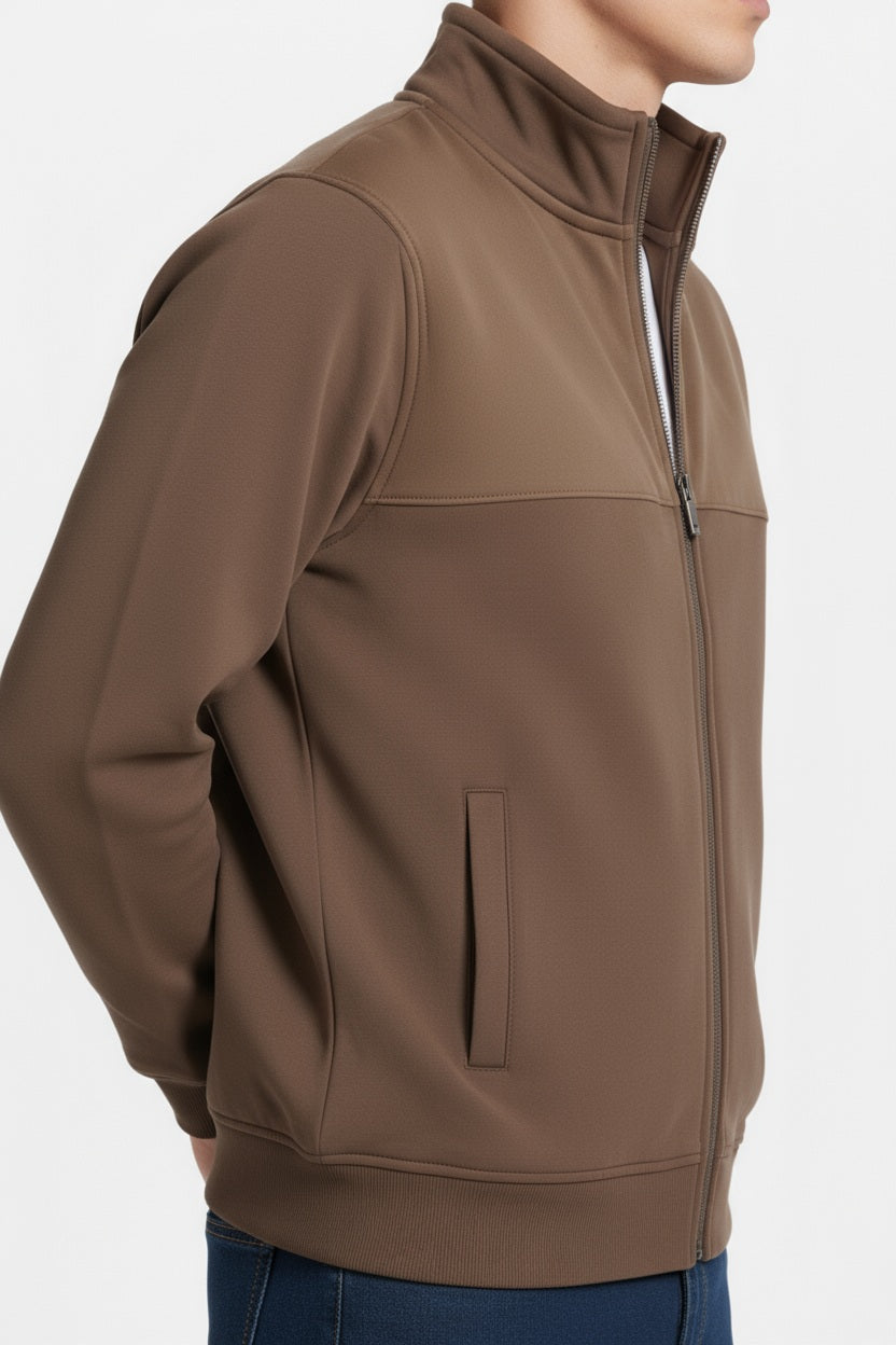 Octave Men Espresso Colourblocked Mandarin Neck Sweatshirt