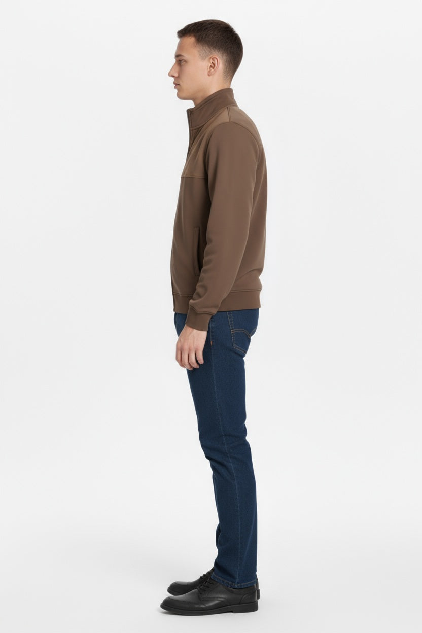 Octave Men Espresso Colourblocked Mandarin Neck Sweatshirt