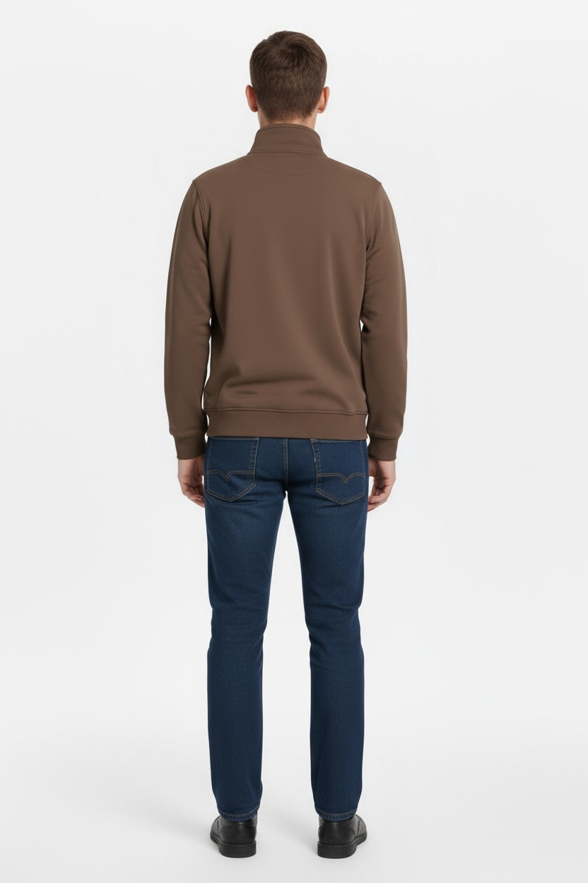 Octave Men Espresso Colourblocked Mandarin Neck Sweatshirt