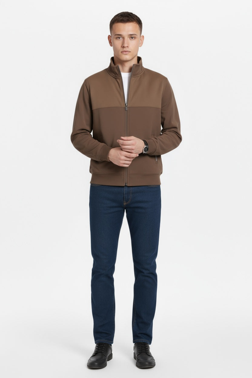 Octave Men Espresso Colourblocked Mandarin Neck Sweatshirt