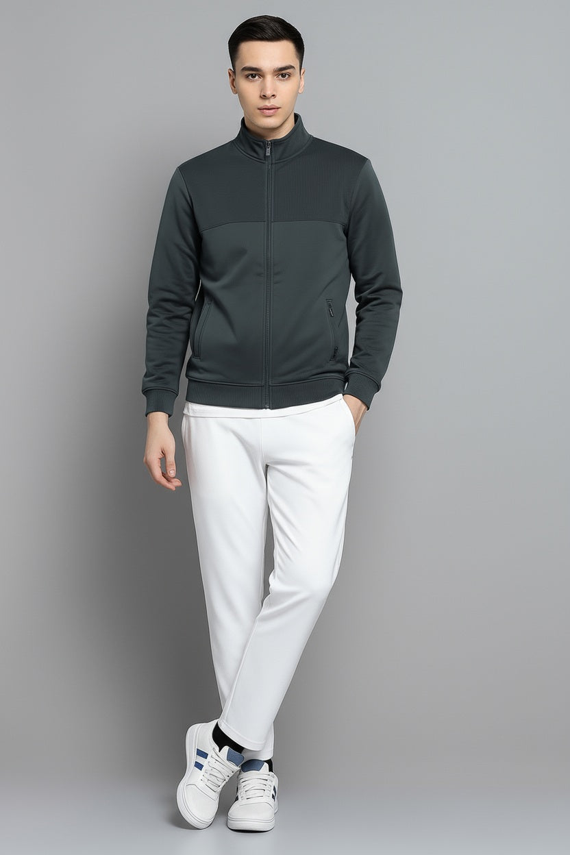 Octave Men Colourblocked Mandarin Neck Sweatshirt