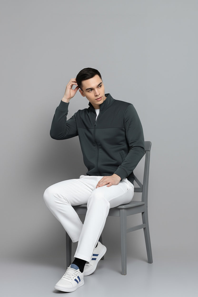 Octave Men Heather Colourblocked Mandarin Neck Sweatshirt