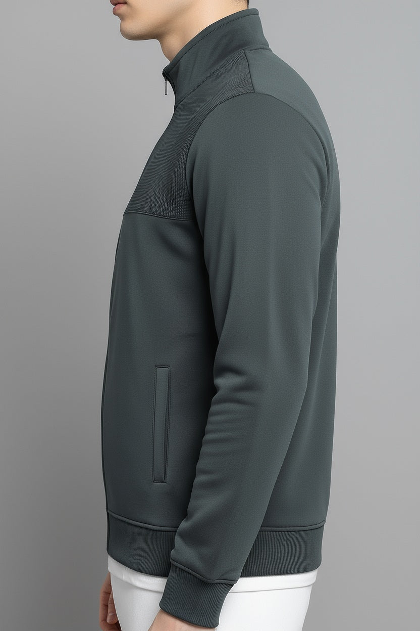 Octave Men Heather Colourblocked Mandarin Neck Sweatshirt