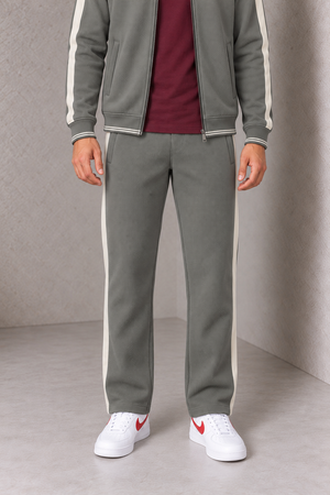 Men’s Sage Waffle Bonded Straight-Leg Tracksuit Lower with Contrast Side Stripes