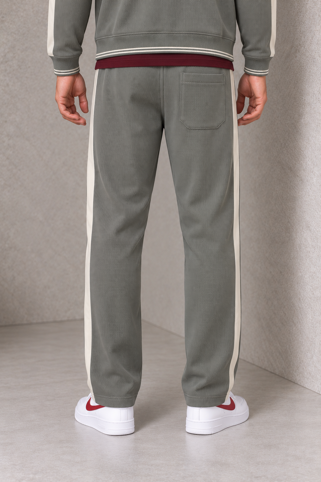 Men’s Sage Waffle Bonded Straight-Leg Tracksuit Lower with Contrast Side Stripes