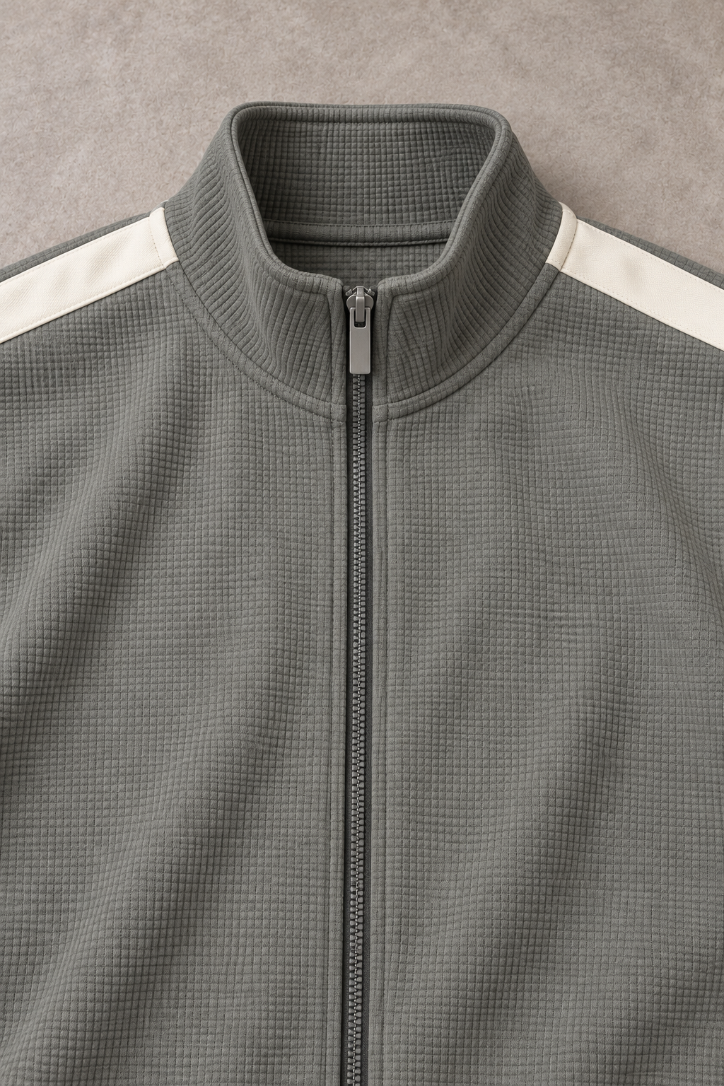 Men’s Sage Waffle Bonded Full-Zip Tracksuit Upper with Contrast Sleeve Stripes