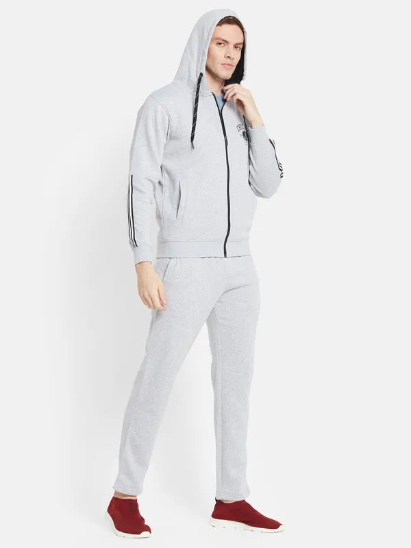 Men Plus Size Grey Solid Cotton Tracksuits