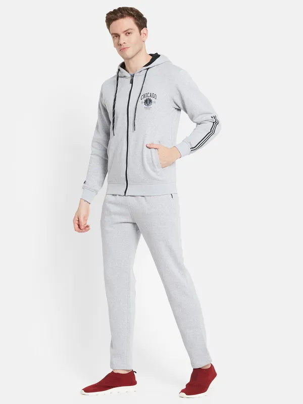 Men Plus Size Grey Solid Cotton Tracksuits