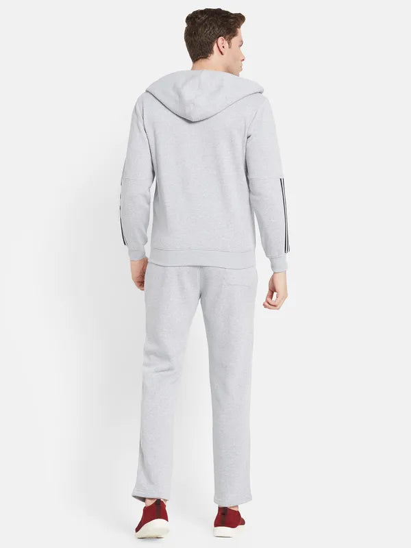 Men Plus Size Grey Solid Cotton Tracksuits