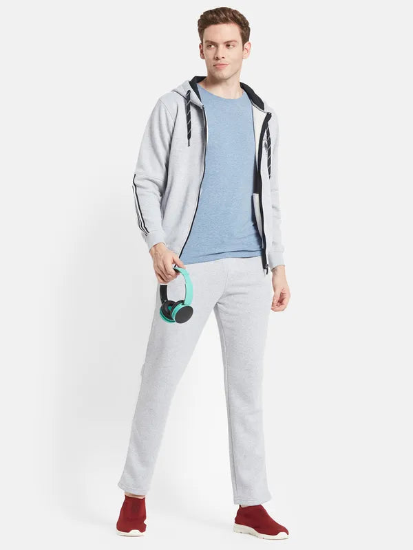 Men Plus Size Grey Solid Cotton Tracksuits