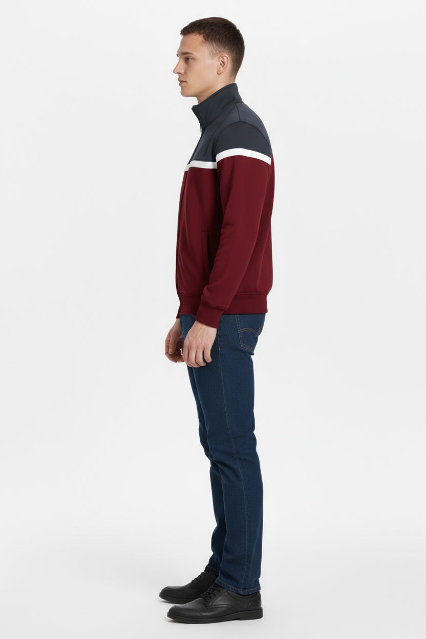 Octave Men Colourblocked Mandarin Neck Sweatshirt